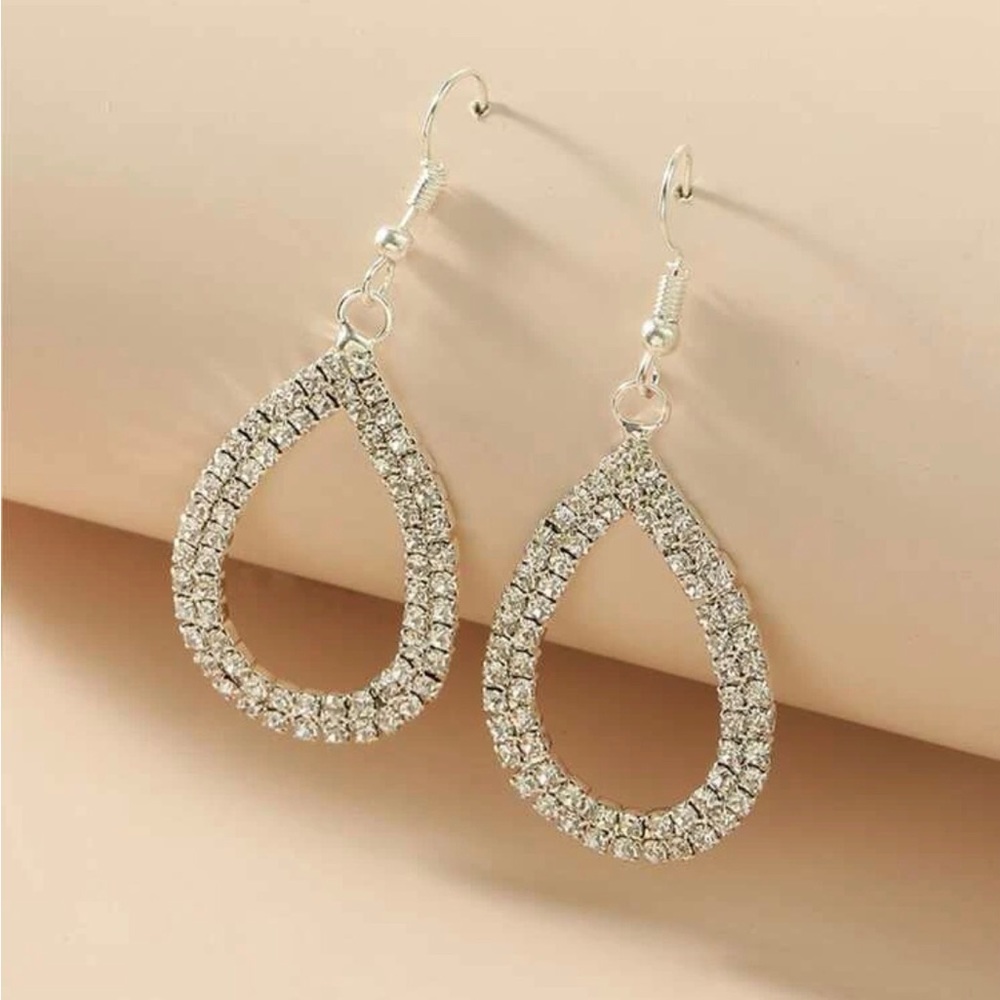 Zircon Hoop Dangling Earrings Silver - Picture 1 of 6